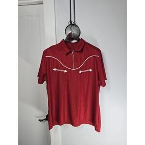 Red Western Arrow Polo Quarter Zip Pique Knit Shirt XL
